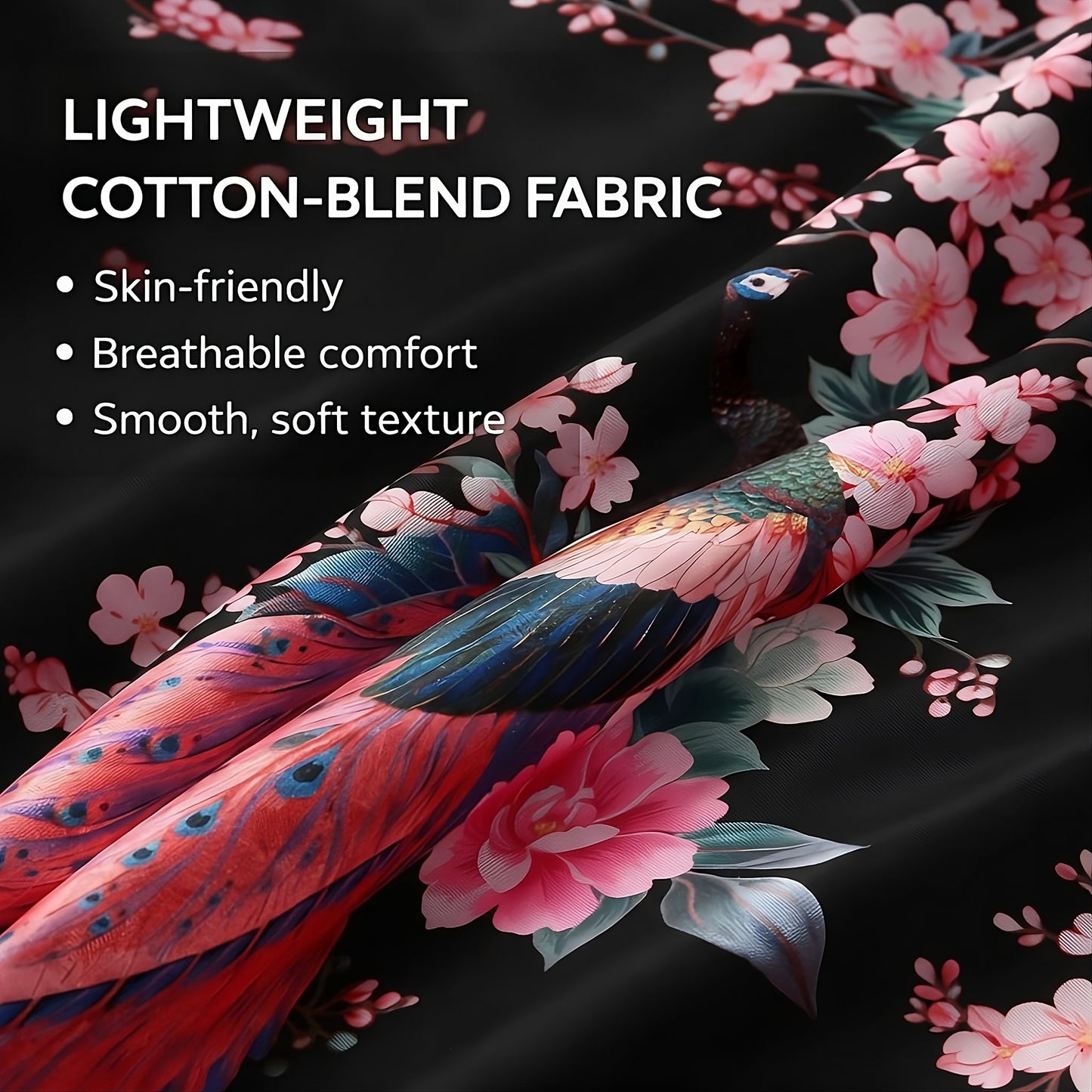 Women’s Cotton-Blend Kimono Robe – Peacock & Blossoms | MT Fashion