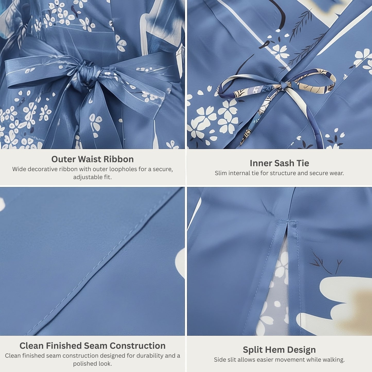 Women’s Lightweight Kimono-Style Robe, Japanese-Inspired Floral & Cloud Pattern, Cotton-Blend, One Size Fits Most