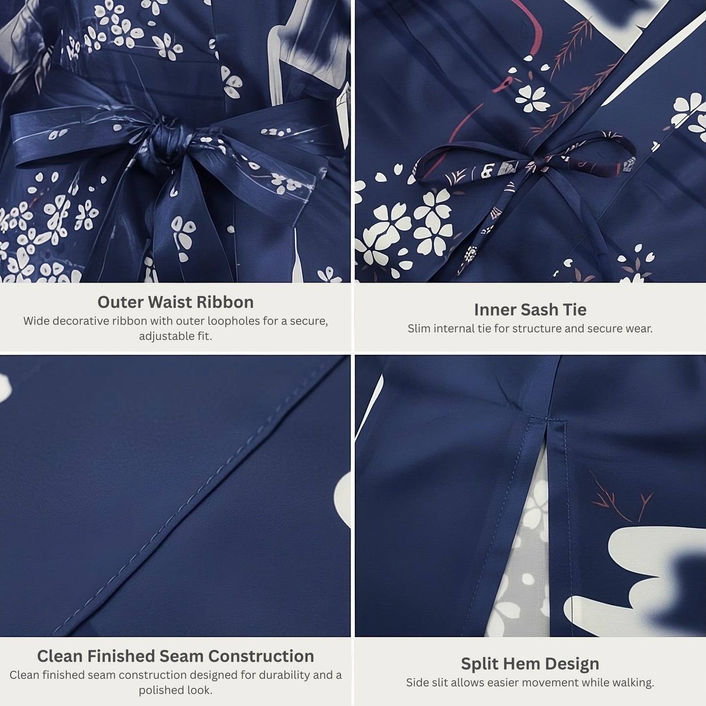 Women’s Lightweight Kimono-Style Robe, Japanese-Inspired Floral & Cloud Pattern, Cotton-Blend, One Size Fits Most