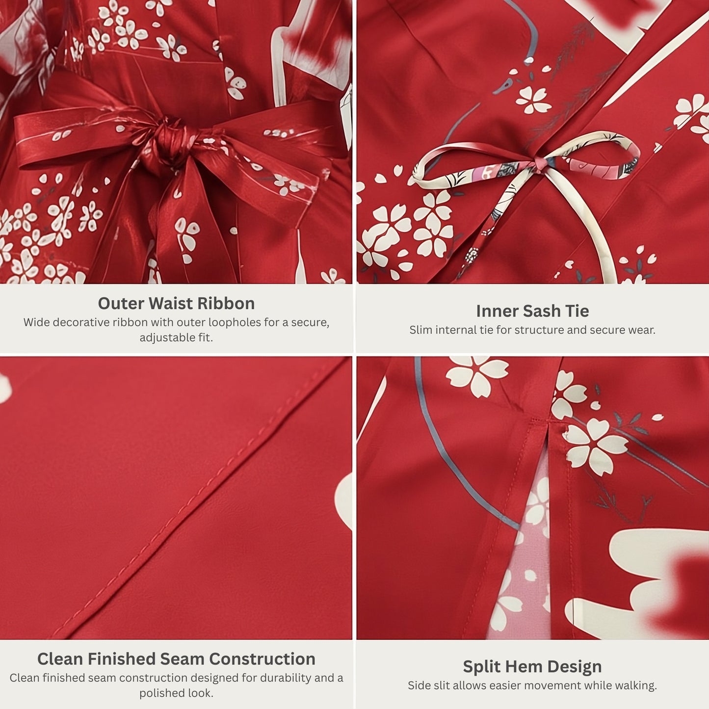 Women’s Lightweight Kimono-Style Robe, Japanese-Inspired Floral & Cloud Pattern, Cotton-Blend, One Size Fits Most