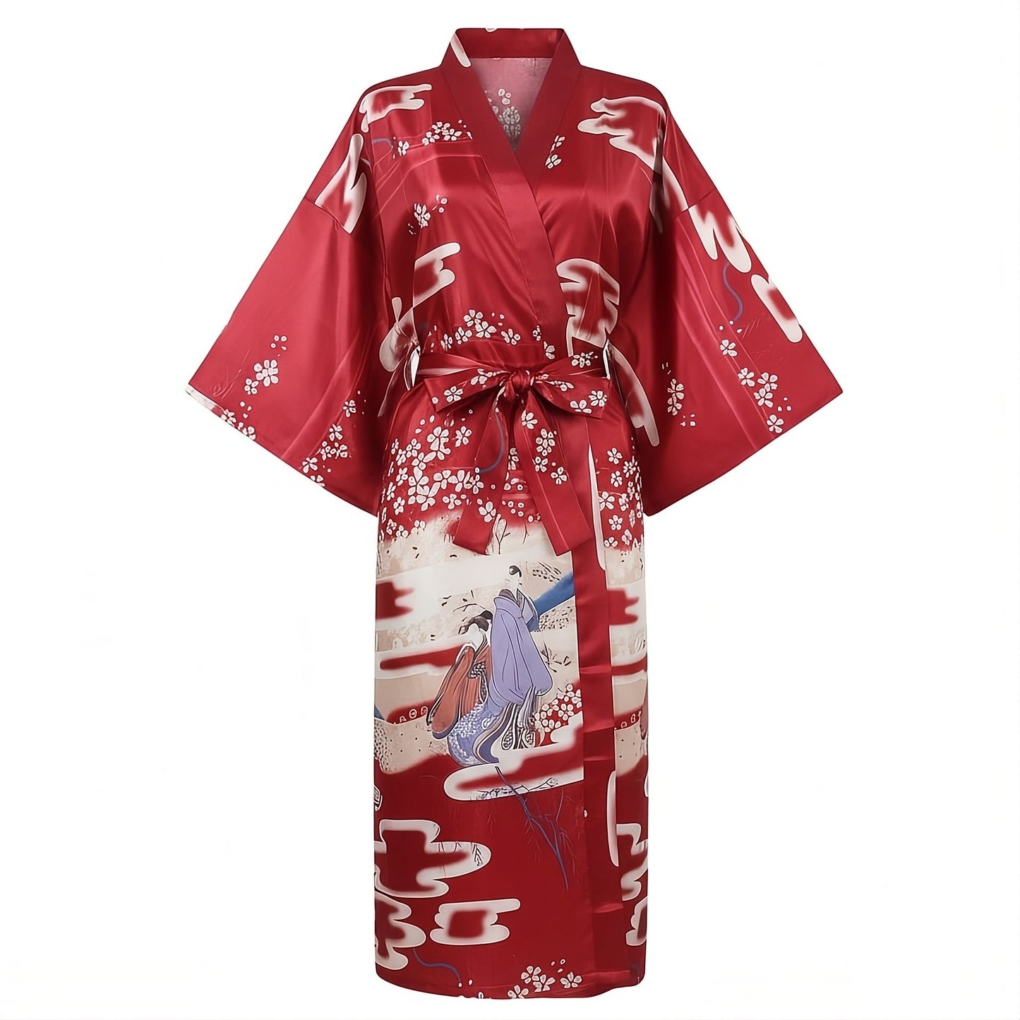 Women’s Lightweight Kimono-Style Robe, Japanese-Inspired Floral & Cloud Pattern, Cotton-Blend, One Size Fits Most