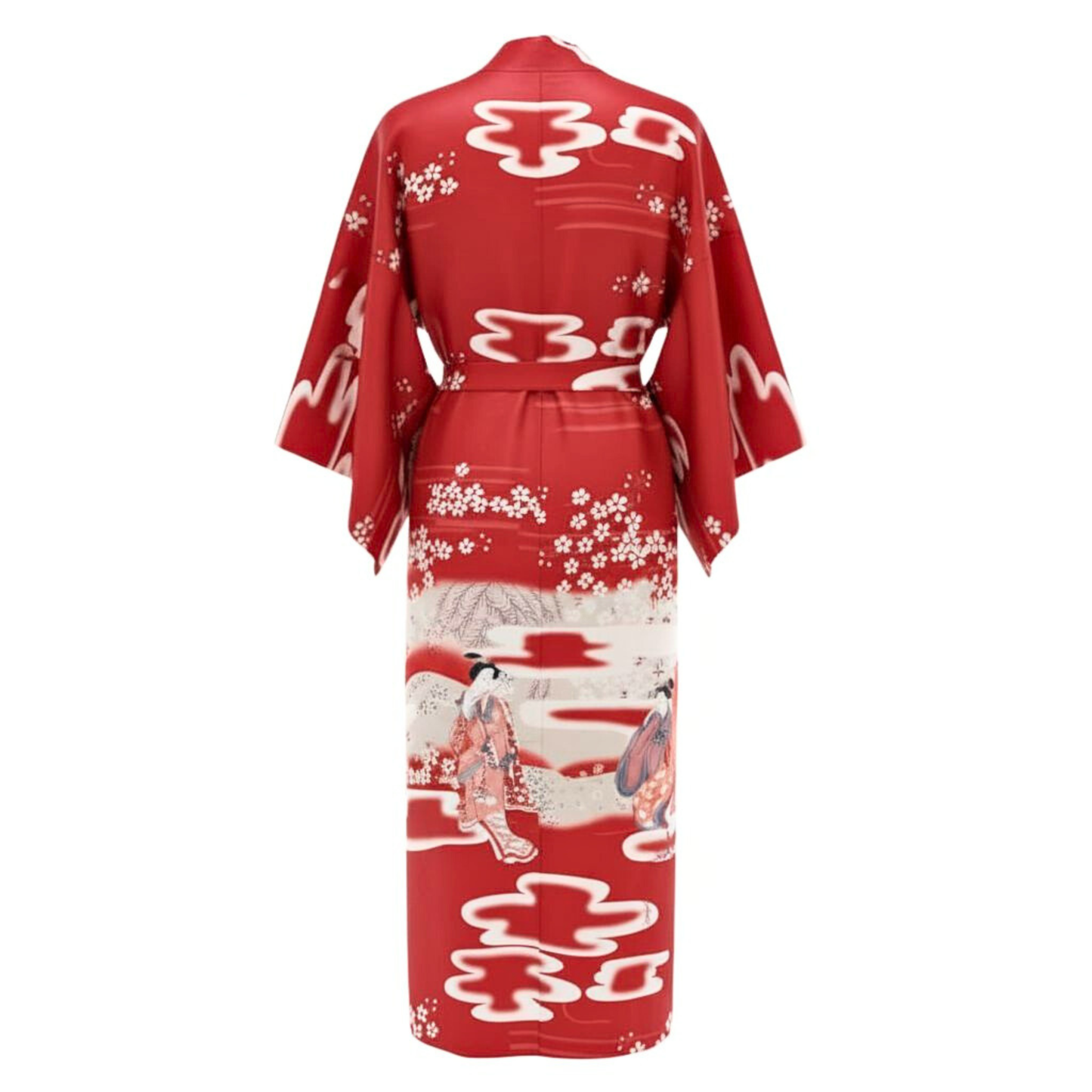 Women’s Lightweight Kimono-Style Robe, Japanese-Inspired Floral & Cloud Pattern, Cotton-Blend, One Size Fits Most
