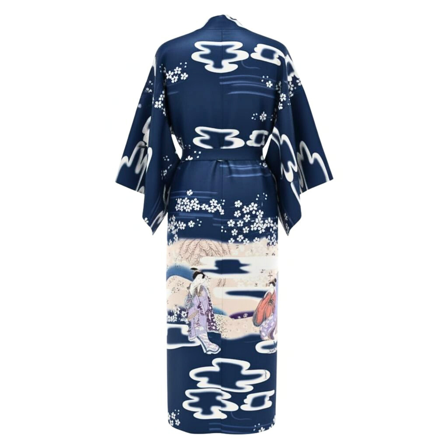 Women’s Lightweight Kimono-Style Robe, Japanese-Inspired Floral & Cloud Pattern, Cotton-Blend, One Size Fits Most