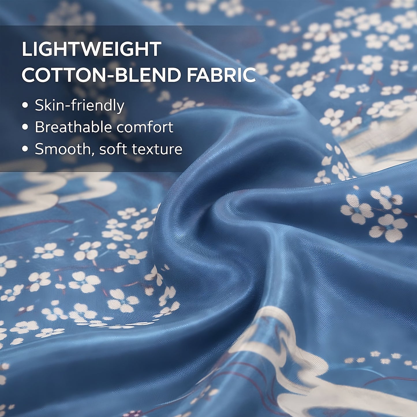 Women’s Lightweight Kimono-Style Robe, Japanese-Inspired Floral & Cloud Pattern, Cotton-Blend, One Size Fits Most