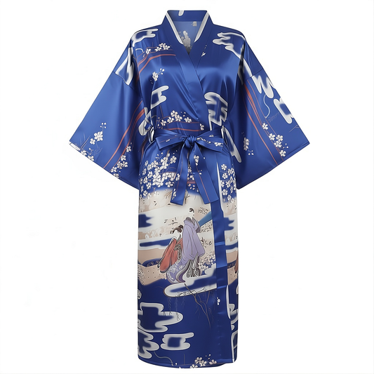 Women’s Lightweight Kimono-Style Robe, Japanese-Inspired Floral & Cloud Pattern, Cotton-Blend, One Size Fits Most
