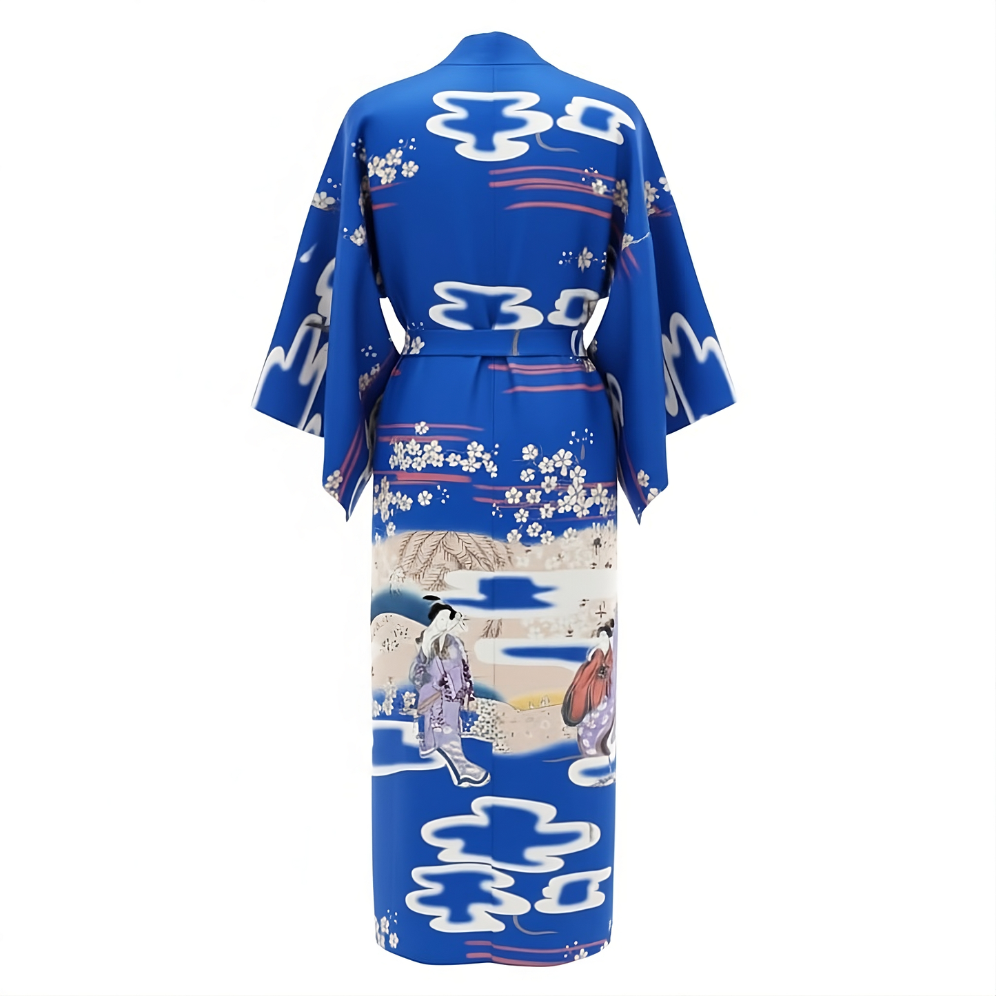 Women’s Lightweight Kimono-Style Robe, Japanese-Inspired Floral & Cloud Pattern, Cotton-Blend, One Size Fits Most