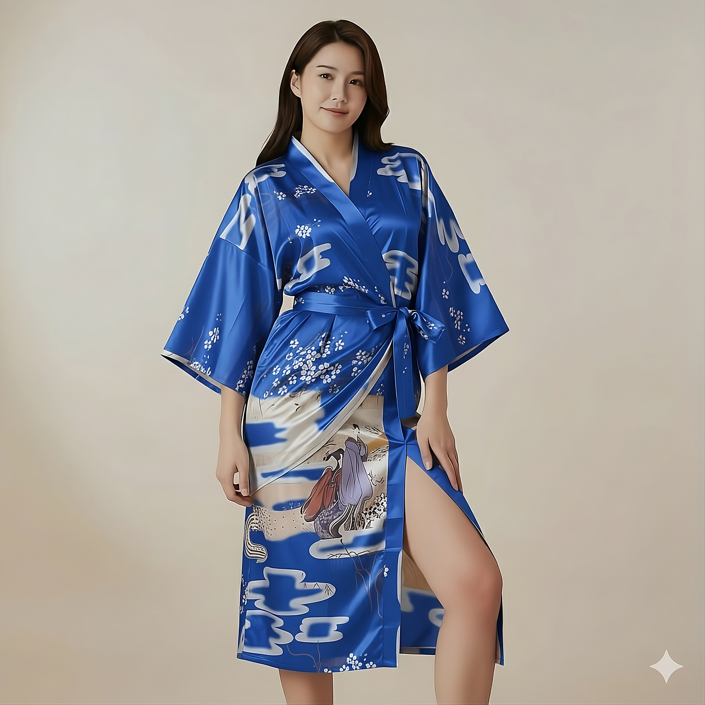 Women’s Lightweight Kimono-Style Robe, Japanese-Inspired Floral & Cloud Pattern, Cotton-Blend, One Size Fits Most