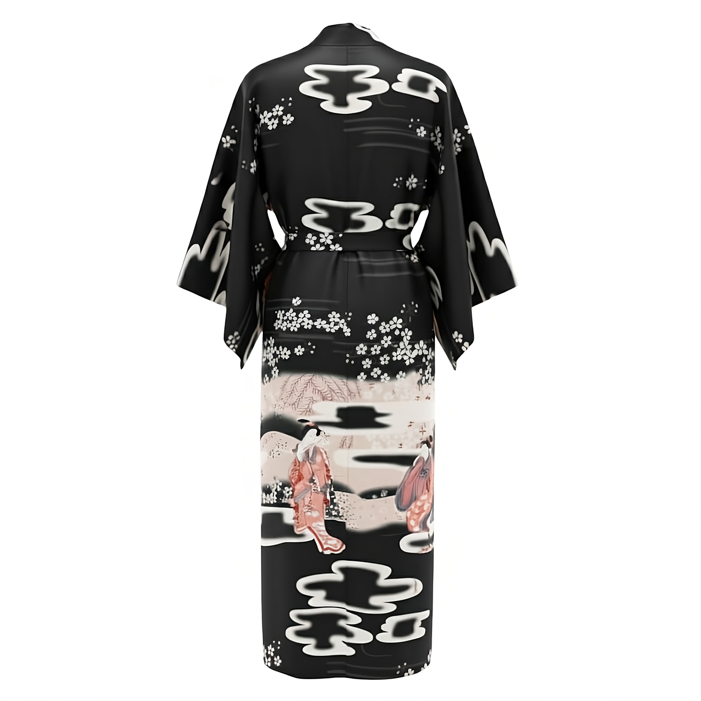 Women’s Lightweight Kimono-Style Robe, Japanese-Inspired Floral & Cloud Pattern, Cotton-Blend, One Size Fits Most