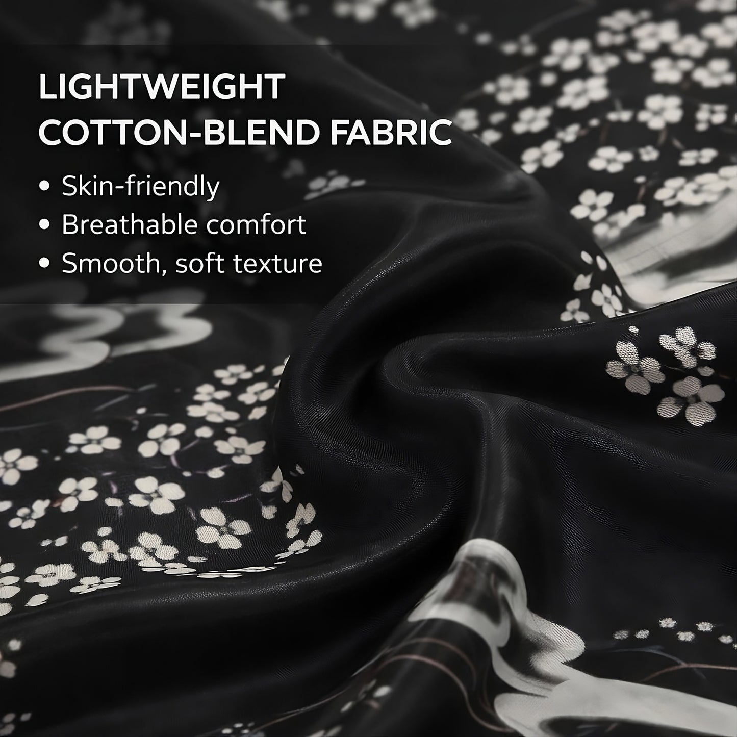 Women’s Lightweight Kimono-Style Robe, Japanese-Inspired Floral & Cloud Pattern, Cotton-Blend, One Size Fits Most