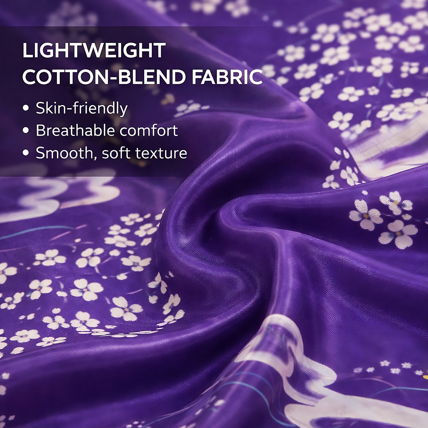 Women’s Lightweight Kimono-Style Robe, Japanese-Inspired Floral & Cloud Pattern, Cotton-Blend, One Size Fits Most