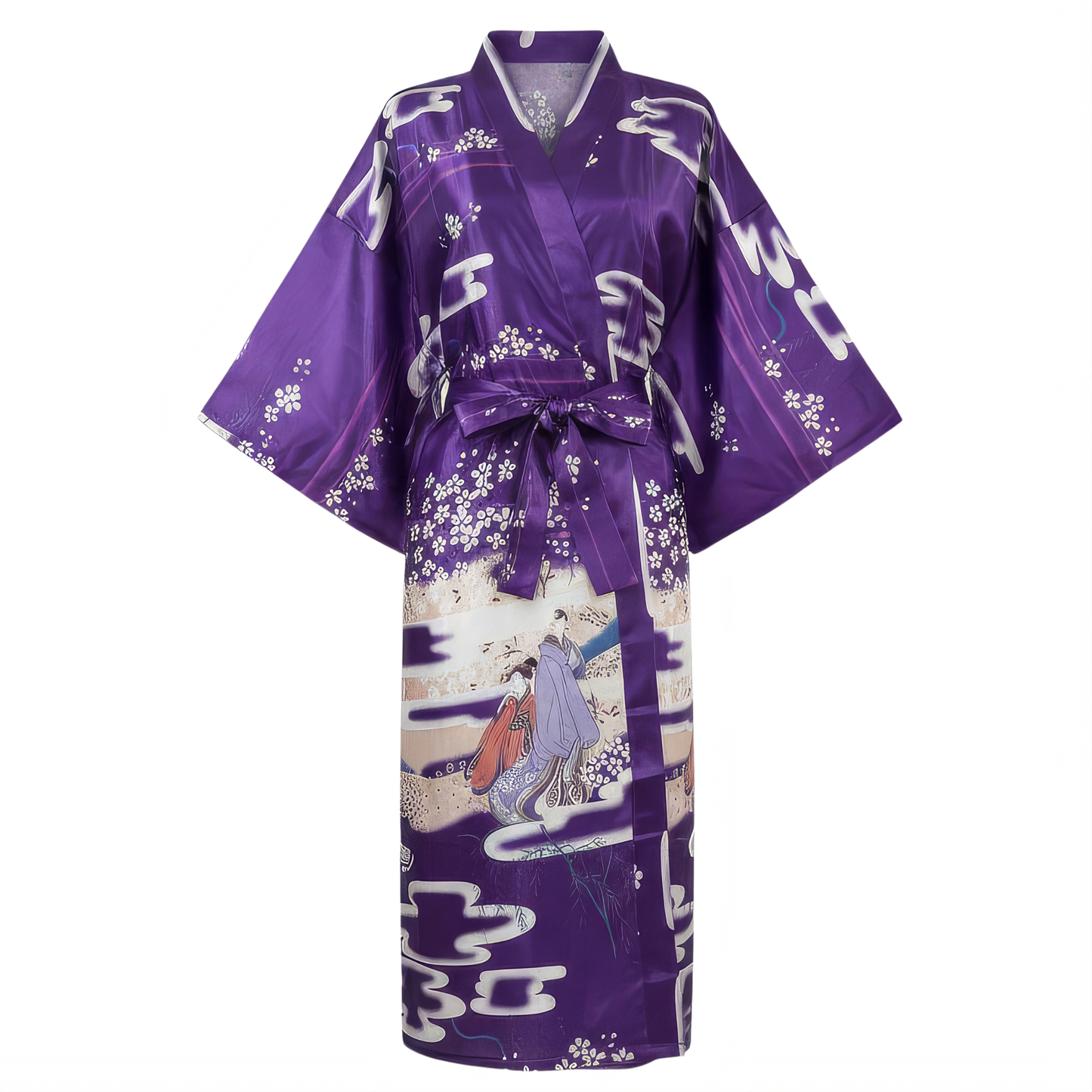 Women’s Lightweight Kimono-Style Robe, Japanese-Inspired Floral & Cloud Pattern, Cotton-Blend, One Size Fits Most