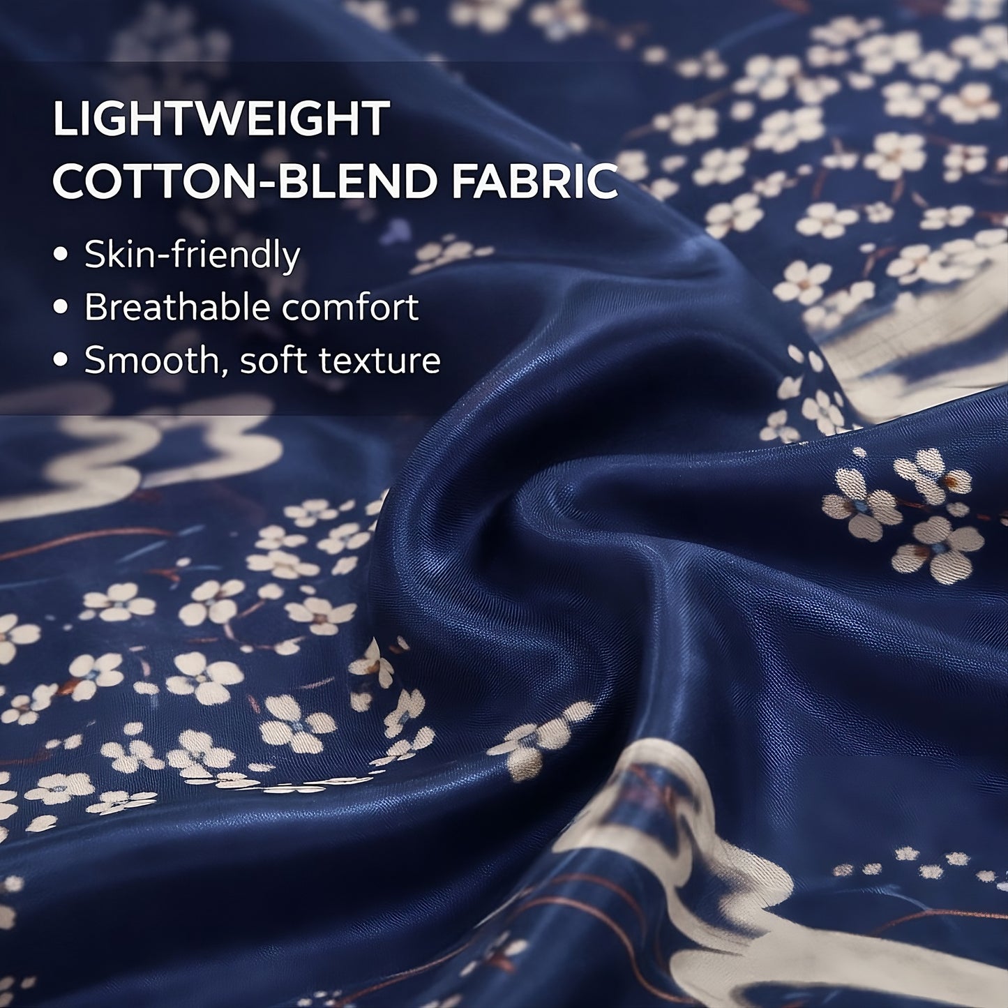 Women’s Lightweight Kimono-Style Robe, Japanese-Inspired Floral & Cloud Pattern, Cotton-Blend, One Size Fits Most