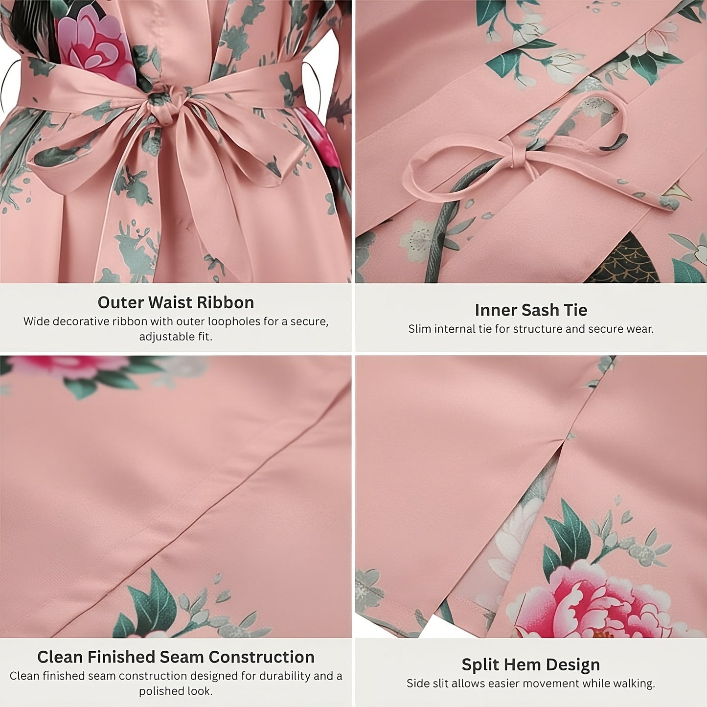 Women’s Lightweight Kimono-Style Robe, Japanese-Inspired Peacock & Blossoms Pattern, Cotton-Blend, One Size Fits Most