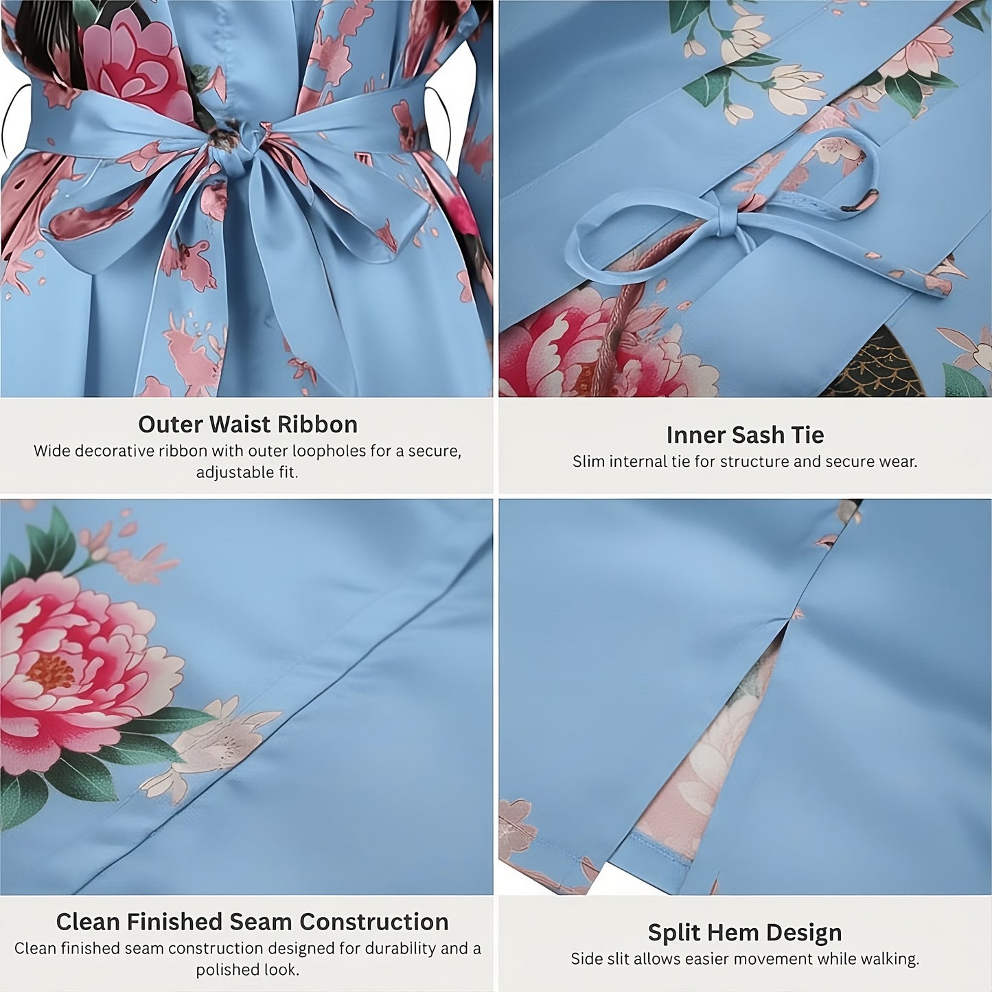 Women’s Lightweight Kimono-Style Robe, Japanese-Inspired Peacock & Blossoms Pattern, Cotton-Blend, One Size Fits Most