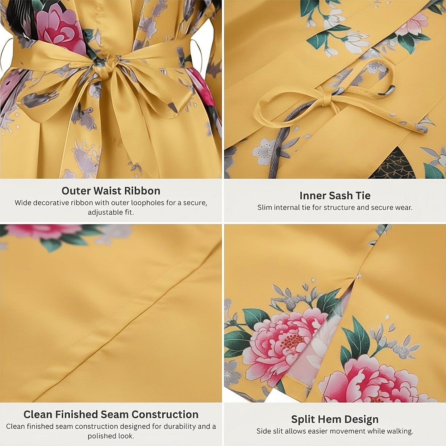 Women’s Lightweight Kimono-Style Robe, Japanese-Inspired Peacock & Blossoms Pattern, Cotton-Blend, One Size Fits Most