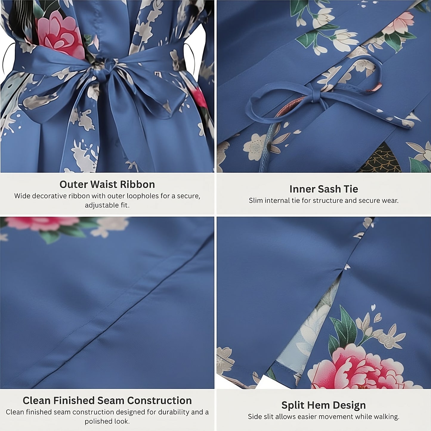 Women’s Lightweight Kimono-Style Robe, Japanese-Inspired Peacock & Blossoms Pattern, Cotton-Blend, One Size Fits Most