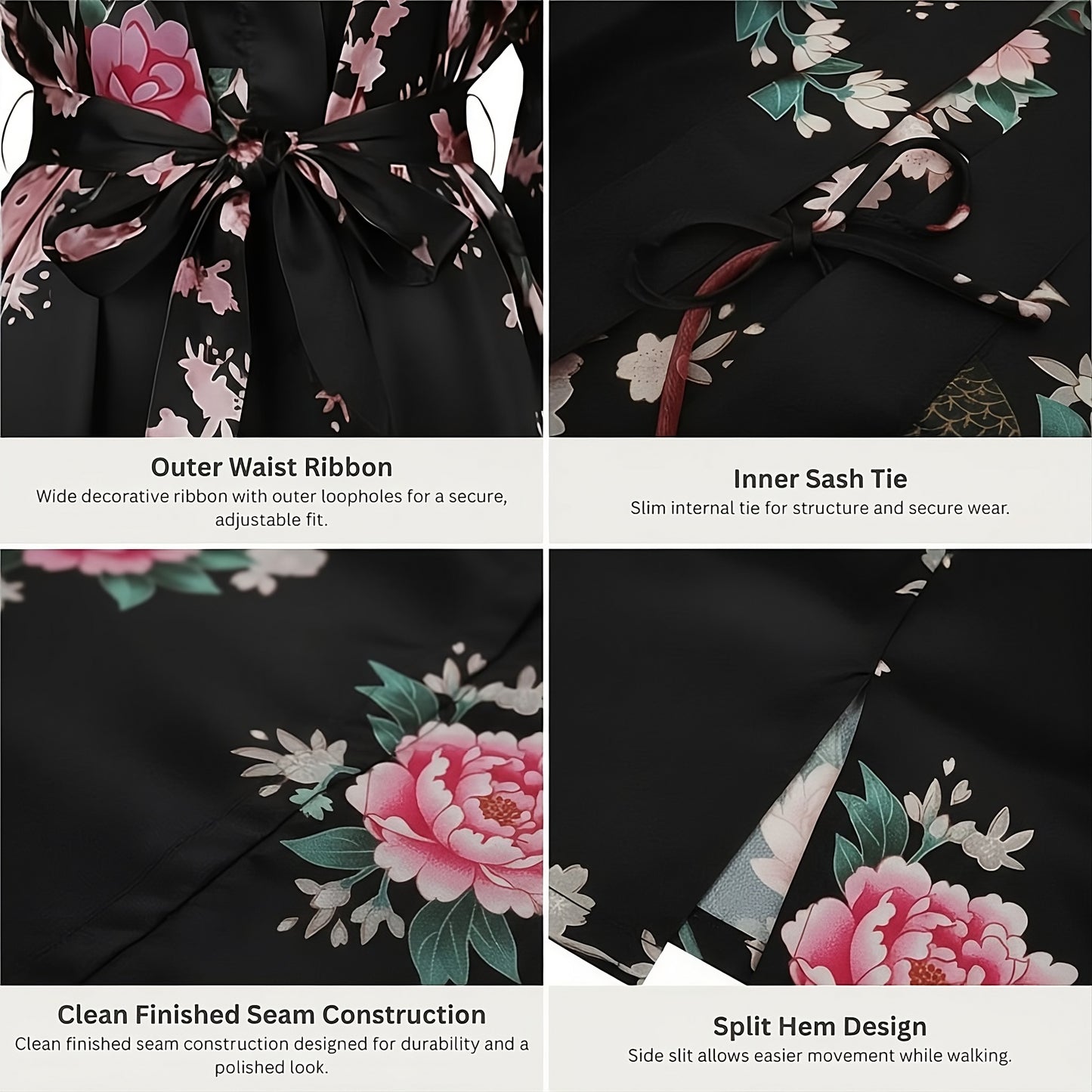 Women’s Lightweight Kimono-Style Robe, Japanese-Inspired Peacock & Blossoms Pattern, Cotton-Blend, One Size Fits Most