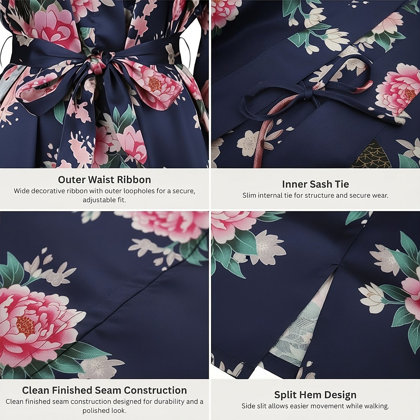 Women’s Lightweight Kimono-Style Robe, Japanese-Inspired Peacock & Blossoms Pattern, Cotton-Blend, One Size Fits Most