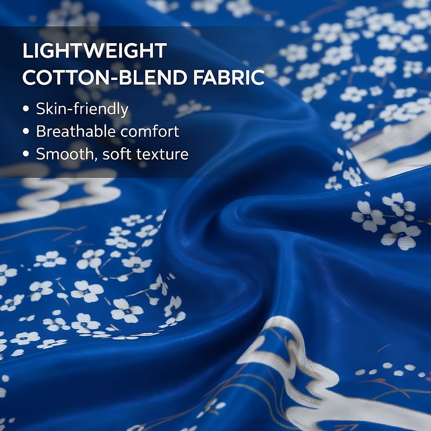 Women’s Lightweight Kimono-Style Robe, Japanese-Inspired Floral & Cloud Pattern, Cotton-Blend, One Size Fits Most